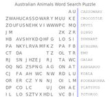 australian animals print wordsearch